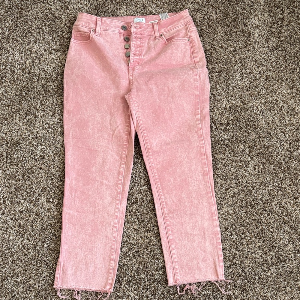 Time and Tru Pink Acid-Wash High-Rise Ankle Jeans